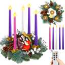 Tioncy 12 Inch Christmas Advent Wreath Candle Holder with Nativity Scene Figurine 5 Flameless Candles Remote Control Wreath Holder Centerpiece Decoration with Berries(White Berries, 11 x 0.8 x 0.8 In)