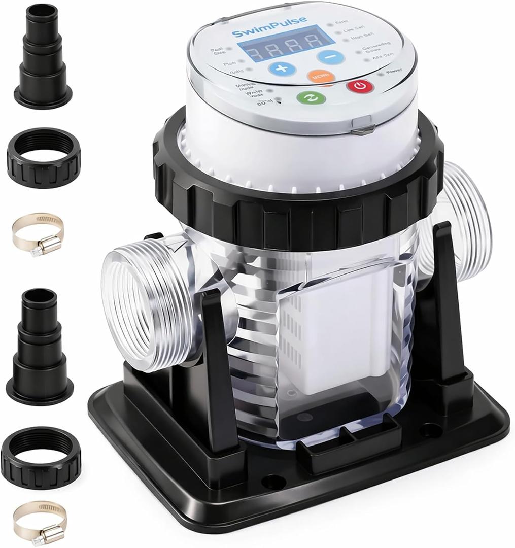 Clear Saltwater Chlorinator System for Above Ground Pools up to 10,000 Gallons,Salt Chlorine Generator Built-in Timer Salt Salinity Detection with Adapter,Self-Cleaning Saltwater Pool System