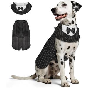 Supet Dog Tuxedo and Bandana Set with Bow Tie, Formal Outfit for Wedding Birthday Party Graduation Valentines, Pet Suit Clothes for Large Medium Small Dogs (Striped, 2XL)