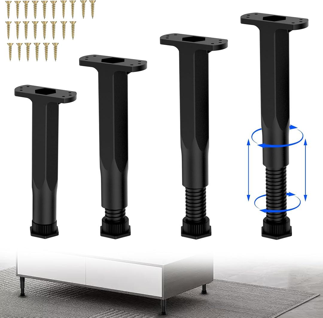 Adjustable Height Center Bed Support Leg for Sagging Shelf, Furniture Legs for Frame,Slat and Riser, Adjustable Height 8.3"-14.5" (4PCS)