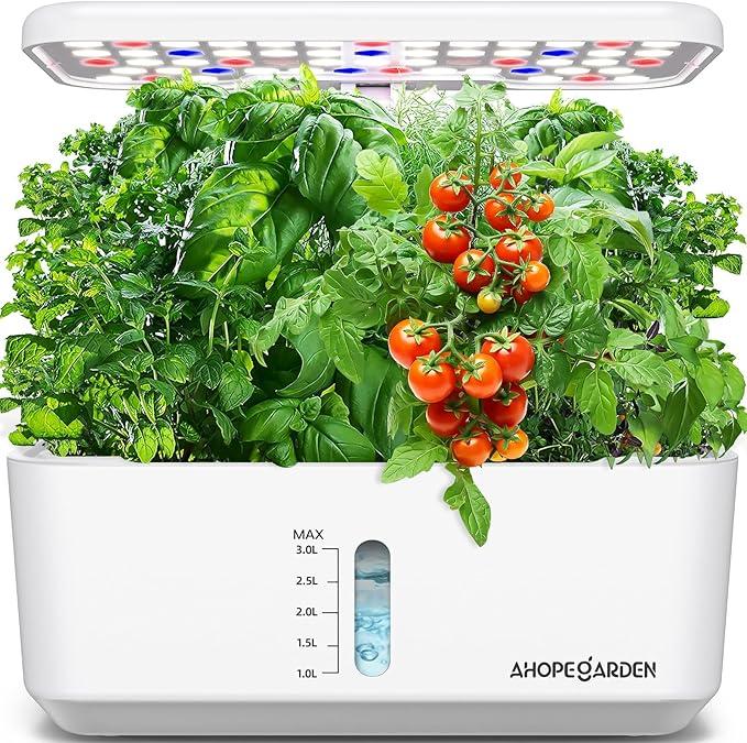 Ahopegarden Indoor Garden Hydroponics Growing System: 10 Pods Plant Germination Kit Herb Vegetable Growth Lamp Countertop with LED Grow Light  Hydrophonic Planter Grower Harvest Lettuce