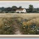 LAIART Framed Canvas Wall Art, Flowers on the Meadow, Modern Farmhouse Decoration, Rustic Landscape Canvas Print 16x24 inches