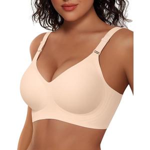 Vertvie Wireless Bras for Women Full Coverage Supportive Seamless Bralettes No Underwire Push Up Comfort Soft T-Shirt Bra XXL