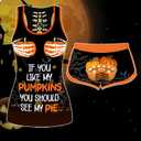 Women's Halloween Sleeveless Tank Top Set If You Like My Pumpkin Printing Drawstring Shorts Stretch Bottoms Suits (Orange-1)