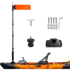 360 Degree Kayak LED Lights with Retractable Pole and Orange Visibility Flag, Waterproof Navigation LED Light for Night Kayaking Fishing Paddling, Kayak Accessories