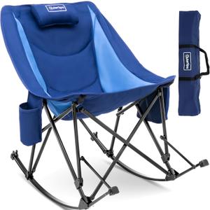 Rocking Camping Chair, Heavy Duty, High Back Oversized Portable Folding Chair with Side Cup Holders, Pocket for Beach, Fishing,Trip,Picnic,Lawn,Concert Outdoor Foldable Camp Chairs, Blue