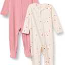 Amazon Essentials x Sofia Grainge Unisex Babies' Cotton Footed Sleep and Play One-piece Bodysuit, Pack of 2 (0-3 Months, Blush/Multi Hearts)