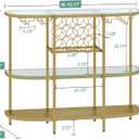 O&K FURNITURE Home Bar Table with Wine Racks, 3 Tier Wine Bar Table with Glass Holders, Wine Cabinet with Open Shelf, Liquor Bar Coffee Bar Table for Living Room Kitchen, Gold, 43.3"D x 14.8"W x 36.2"H