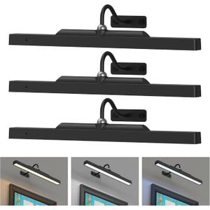 3Pack Picture Light Battery Operated, 16in Picture Light for Wall, 5000mAh Cordless Wall Lights with Controller,Art Light with Dimmable Cordless for Wall Painting,Frame, Portrait, Dartboard- Black