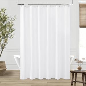 Extra Long White Shower Curtain 84 Inch Length Linen Drapes for Bathroom Decor Boho Farmhouse Water Repellent Tall Curtains 84 Inch Length Bathroom Drapes with Hooks 72x84