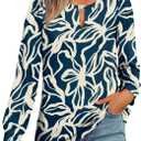 AKEWEI Womens Fall Long Sleeve Tops Work Casual Dressy Shirts for Women Keyhole Pleated Puff Sleeve Blouse (S)