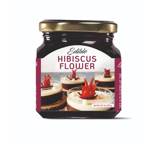 Pack Of 8 Edible Hibiscus Flowers Packed In Glass Jar, Dessert Topping, 100% Natural with NO Artificial Color & NO Preservatives, 250G, 8 Flowers, Best By: 12/2026 Pack Of 8 Edible Hibiscus Flowers Packed In Glass Jar, Dessert Topping, 100% Natural with NO Artificial Color & NO Preservatives, 250G, 8 Flowers, Best By: 12/2026