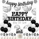 Kreatwow Volleyball Birthday Party Decorations Volleyball Happy Birthday Backdrop Black White Volleyball Theme Party Decorations Volleyball Banner Volleyball Cake Decor Balloons for Sports Birthday