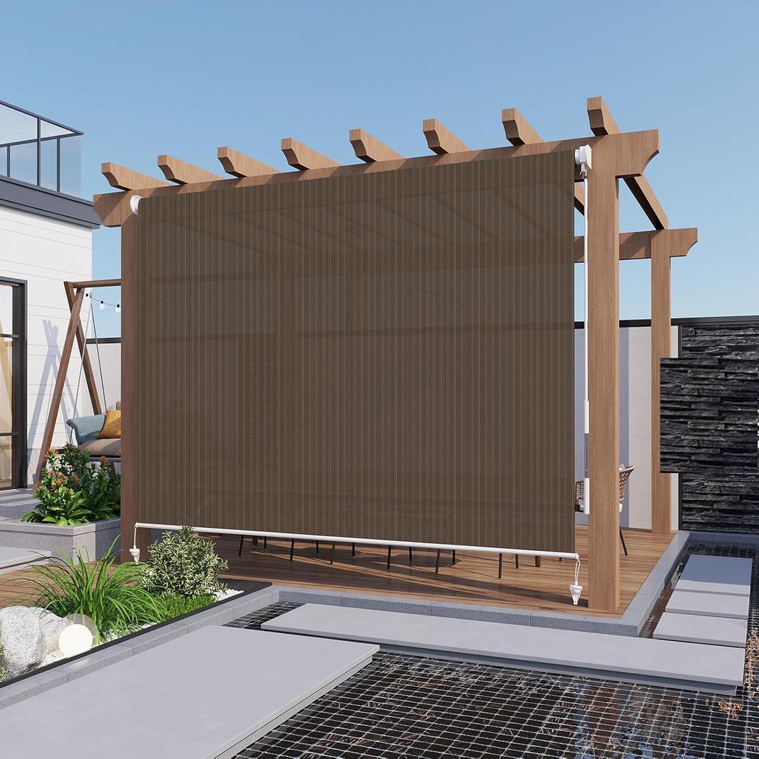 LOVE STORY Patio Shades Roll Up Outdoor Cordless Roller Shade 8'(W)*6'(H) for Patio Porch Gazebo Balcony Deck Backyard,Mocha