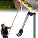 12FT Gutter Cleaning Tools from the Ground, Dual-Axis Spring Steel Gutter Cleaner Tool, Adjustable Length Cleaning Pole with Rake for Leaves, Muck and Roof Debris