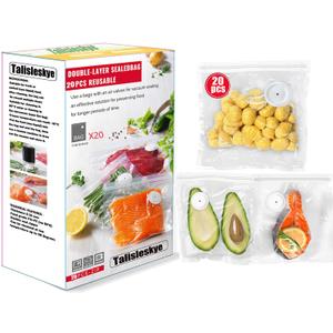Vacuum sealer bags for food,reusable vacuum seal bags, storage bags vacuum sealed with air valve, double zipper. (13.4 * 11.8inch) 20pcs. (Large)