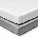 Pro Goleem Satin Mini Crib Sheets 2 Pack, Grey & White Silky Soft Fitted Sheet for Baby Hair Protection, 38"x24"x5" Breathable Mattress Cover Compatible with Pack n Play & Portable Crib