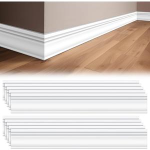 Briwooody 10 Pcs Wall Baseboard Molding Trim 39.4in x 3.11in Wainscoting Panels Wall Base Accent Cove Base Easy DIY Installation for Room Office, Installed with Glue Not Include
