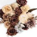 TINGE TIME Silk Fake Flowers Combo, Fake Foam Roses with Stems for DIY Wedding Bouquets Centerpieces Baby Shower Party Home Decorations(Brown & Nude Color)