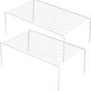 Kitchen Cabinet Shelf Organizer Set of 2, Large (15.7 x 9.4 inch) Metal Wire Pantry Storage Shelves, Dish Plate Racks for Cabinets, Freezer, Counter, Cupboard Organizers and Storage, White