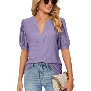 PerZeal Women's Summer Tops Tunic V Neck Ruffle Half Sleeve Blouses Short Sleeve Casual Loose Tops T-Shirts Light Purple X-Large