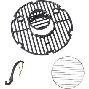13 3/4" Round Cast Iron Grill Grate and Charcoal Grate Kit for Char-Griller Akorn E86714 Grill Parts, Grill Grate Replacement Parts for Char-Griller Akorn Portable Kamado Charcoal Grill and Smoker