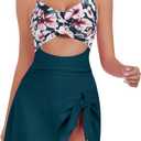 ZAFUL Women One Piece Swimsuit 1 Piece Bathing Suit Slimming Tummy Control Swim Dress Modest Swimwear Push Up Cut Out V Neck Swimdresses 2024 Trendy Cute Tie Knot Tankini Lake Green XL