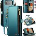 Defencase Compatible with iPhone Air Case Wallet with RFID Blocking Card Holder for Women and Men, PU Leather Magnetic Snap Flip Zipper Strap Wallet Phone Case for iPhone 17 Air 6.5", Blue Green