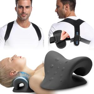 Neck Stretcher & Posture Corrector for Women and Men, Cervical Traction for Spine Alignment, Adjustable Upper Back Brace & Elastic Support for Shoulder Back Pain Relief (Black)