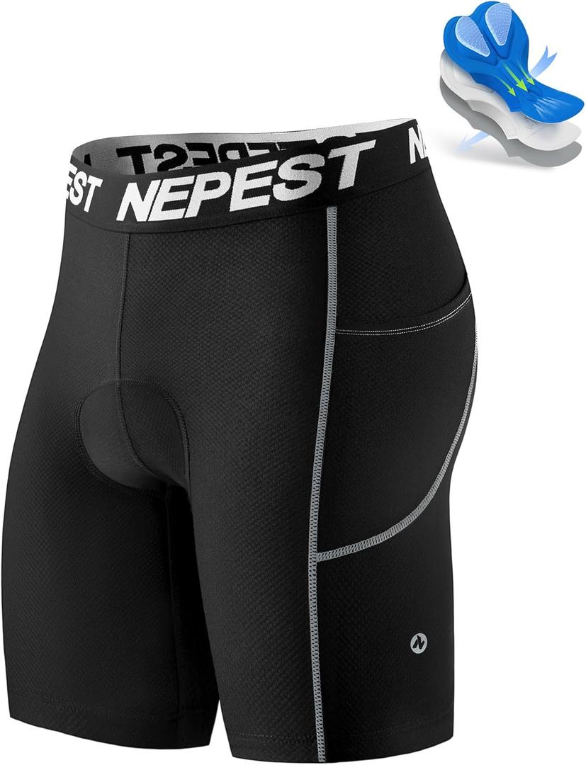 Nepest Cycling Underwear for Men Bike Shorts 4D Padded Biking Road Bicycle Biker MTB Liner Padding Shorts with Pockets (Large, Black/Light Grey)