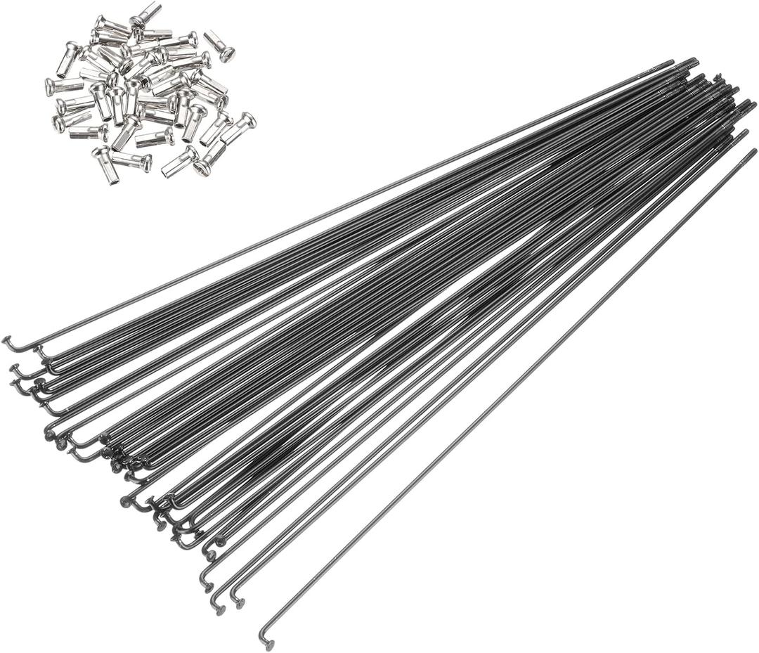 PATIKIL 14G Bicycle Spokes, Stainless Steel J Bend 2mm Mountain Bike Spokes with Brass Nipples (264mm, Black)