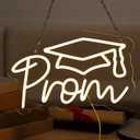 Qmetalart Prom Neon Sign, 2024 Graduation Party Wall Decor, Acrylic Hanging LED Light, USB Powered, Modern Style, 15.7 x 9.6 inches, Indoor, Ideal Decor and Gift