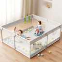 ZEEBABA 6959in Baby Playpen, Large Playpen for Babies and Toddlers, Transparent Mesh, No-Tool Installation, Gray with Door, Sturdy Steel Frame, Separates Baby from Pets