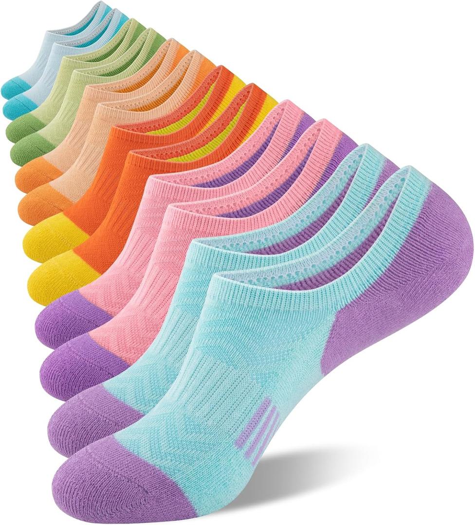 Eallco No Show Cotton Athletic Socks for Women - Low Cut, Ankle No Slip, Invisible Running Cushioned - 6 Pairs, One Size