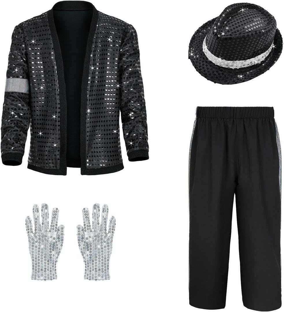 Boys 70s jacket Disco Outfits Pop King costume for kids Dance Star Set (Small, Z3757)