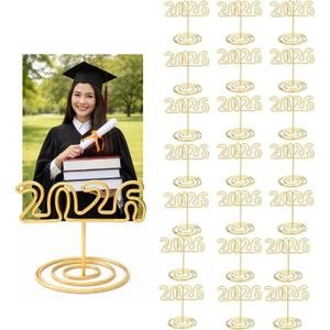 Leinuosen 30 Pcs 2026 Graduation Gold Photo Holders - 2 Inch Mini Wire Table Number Stands, Class of 2026 Picture Clips for Centerpieces, Place Cards & Grad Party Supplies