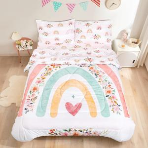 Toddler Bedding Sets Twin Size for Girls, Rainbow Toddler Crib Bedding Set 5 Piece Floral Toddler Comforter Set Includes Flat Top Sheet, Fitted Sheet, Comforter, Envelope Pillowcase, Soft & Comfort Toddler Bedding Sets Twin Size for Girls, Rainbow Toddler Crib Bedding Set 5 Piece Floral Toddler Comforter Set Includes Flat Top Sheet, Fitted Sheet, Comforter, Envelope Pillowcase, Soft & Comfort