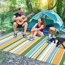 GAOMON 9x12 Large Outdoor Rug Waterproof for Patio Plastic Straw Rug Geometric Stripe Indoor Outdoor Area Rug Modern Lines Outdsid Camping Rugs for Backyard Balcony Trailer, Yellow Blue Green White
