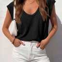 BTFBM Womens Tops Going Out Casual Loose Fit Summer Basic Tees 2026 V Neck T Shirts Trendy Blouse (Black, XL)