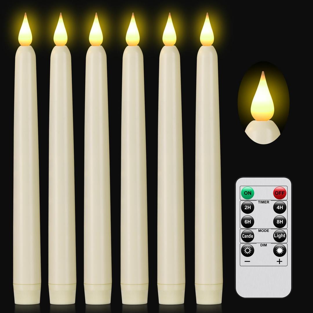 Flameless Taper Candles with Remote Control,6pack Dripless Plastic LED Candles,Flickering Candle Battery Operated,9.2'Classic Tall Candle for Wedding,Party,Halloween,Christmas,Home Decor (Ivory)