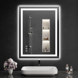LED Bathroom Mirrors 28"x32" Bathroom Mirror with Lights for Wall, Backlit + Front Lit, 3 Colors, Anti-Fog, Dimmable Brightness for Vanity,Bathroom, Entryway, Living Room