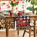 Artoid Mode Watercolor Buffalo Plaid Hearts Truck Love Valentine's Day Table Runner, Seasonal Anniversary Wedding Holiday Kitchen Dining Table Decoration for Indoor Outdoor Home Decor 13 x 90 Inch