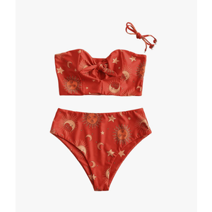 ZAFUL Women Ribbed Keyhole Tied High Waisted Bikini Spaghetti Straps Two Pieces Swimsuit Bathing Suit XL