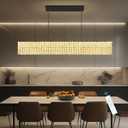 Rectangular Crystal Chandelier with Dimmable LED Lights Dining Room Remote Ceiling Pendants Lighting Fixtures for Kitchen Island Matte Black