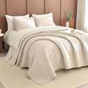 Sanracie California King Quilt Set 128"x 120", Wheat Colored 100% Cotton Oversized King Bedspread Coverlet Set Leaves Quilting 3Pcs Extra Large Wide Quilt Bedding Set for All Season Lightweight Soft
