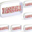 Reallnaive 6 Pcs Baseball Gifts Clear Cosmetic Makeup Bag with Chenille Letter Patch Sport Goodie Clear PVC Pouch Organizer Waterproof Travel Toiletry Bags for Sports Theme Birthday Party Supplies