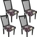 Stretch Dining Chair Seat Covers Set of 4,Dining Chair Slipcovers, Floral Printed Chair Covers,Soft Fabric Washable Upholstered Chair Seat Protector, No Rear Covers for Home Kitchen Dining Room