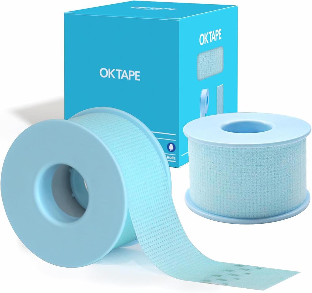 OK TAPE Silicone Medical Tape (2 Rolls) for Sensitive Skin,Waterproof Surgical Tape for Secures Dressings and Gauze,Pain-Free Removal Micropore Tape, First Aid Bandage Tape,1" x 5yd,Blue