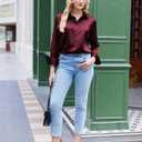 Zeagoo Satin Blouses for Women Silk Button Down Shirts Long Sleeve Tops (Red, L)