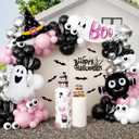 186Pcs Pink Halloween Balloons Garland Arch Kit,Pink and Black Party Decorations with Marble Eye Bat Witch Hat Ghost Foil Balloons Bat Stickers for Halloween Theme Party Birthday Baby Shower for Girls
